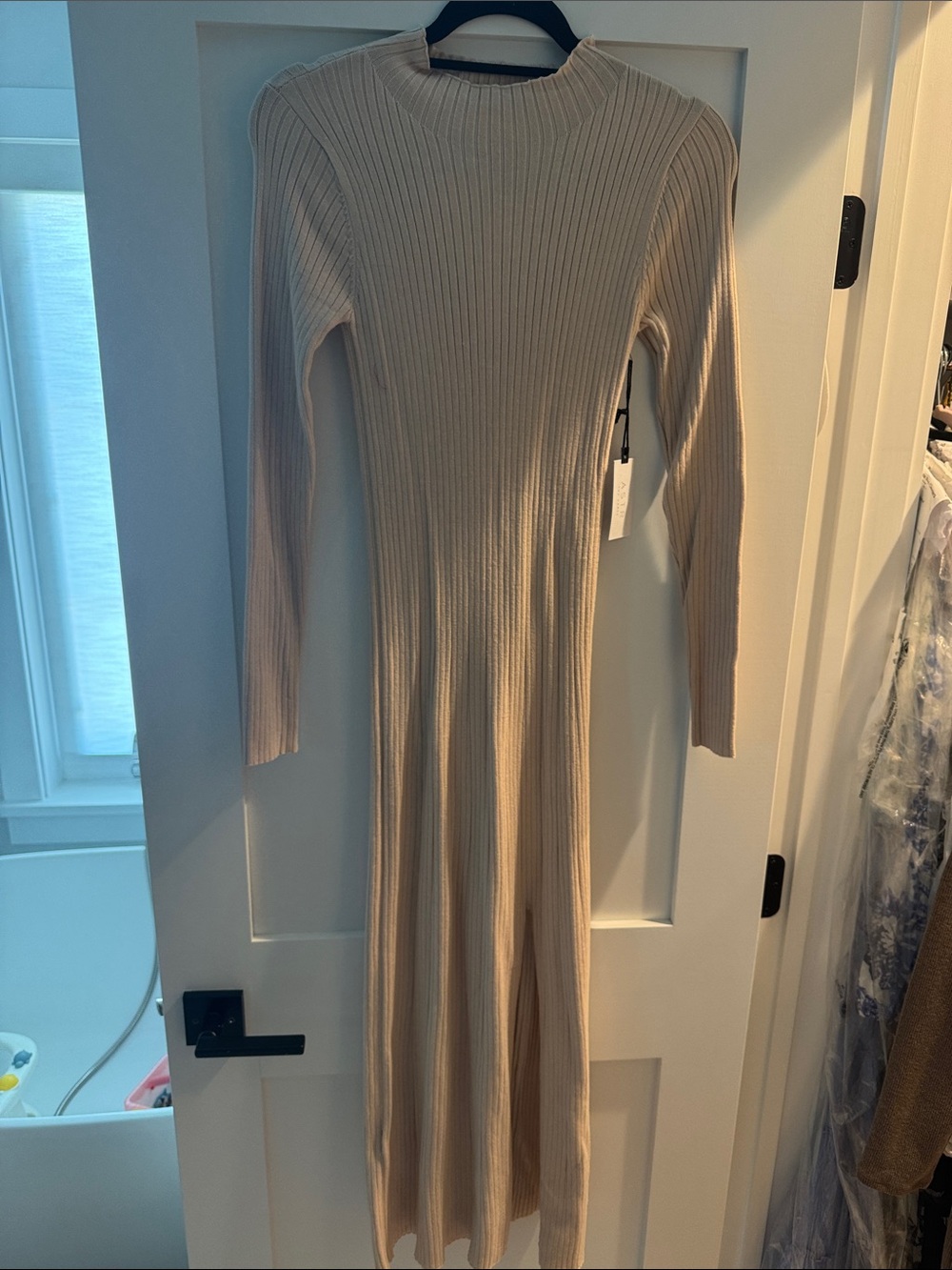Astr Ribbed Maxi Dress in Beige